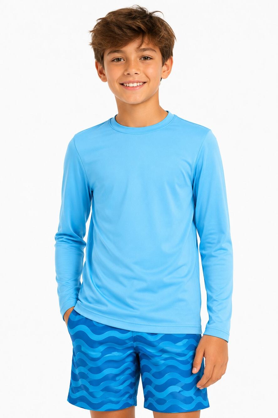 Cat & Jack Boys Blue Long Sleeve Rash Guard Swim Shirt Size Large 10/12 UPF EUC